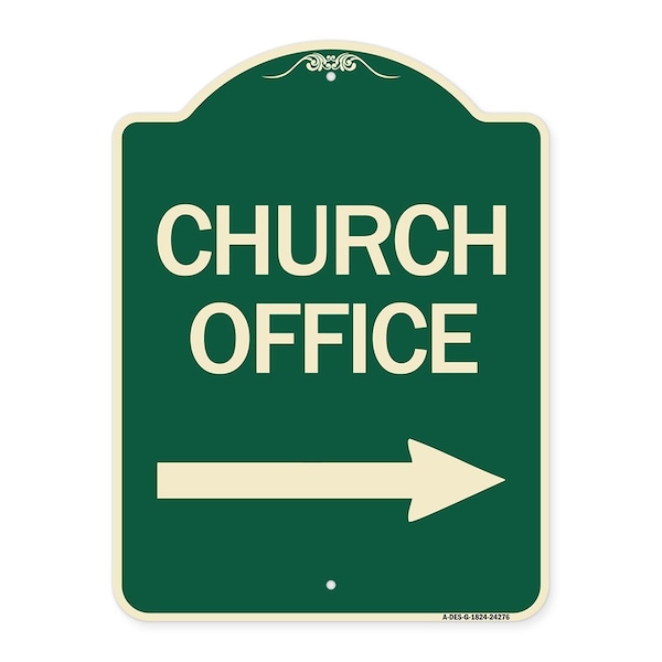 Signmission Church Office With Right Arrow Heavy-Gauge Aluminum Architectural Sign, 24" x 18", G-1824-24276 A-DES-G-1824-24276 - main